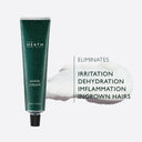 Green tube of Heath Shave Cream with white cream on a light gray background